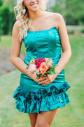 Strapless Ruffles Sleeveless Satin Pleats Mini Homecoming Dress