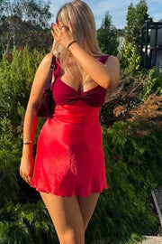Black and White Straps V-Neck Satin Sleeveless Mini Party Dress