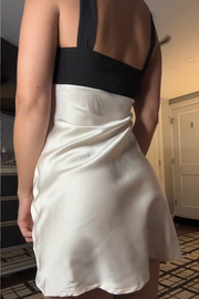 Black and White Straps V-Neck Satin Sleeveless Mini Party Dress