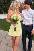 Yellow Satin Straps Glitter A-Line Sleeveless Short Homecoming Dress