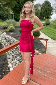 Strapless Pleats Tight Ruffles Short Cocktail Homecoming Dress
