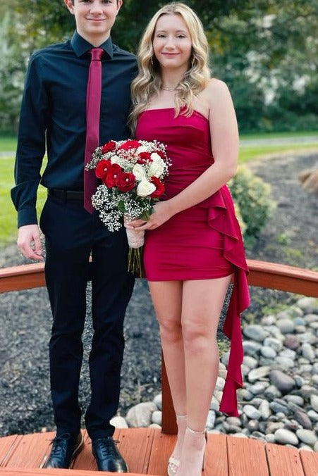 Strapless Pleats Tight Ruffles Short Cocktail Homecoming Dress