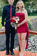 Strapless Pleats Tight Ruffles Short Cocktail Homecoming Dress