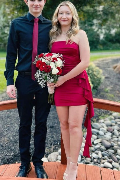 Strapless Pleats Tight Ruffles Short Cocktail Homecoming Dress