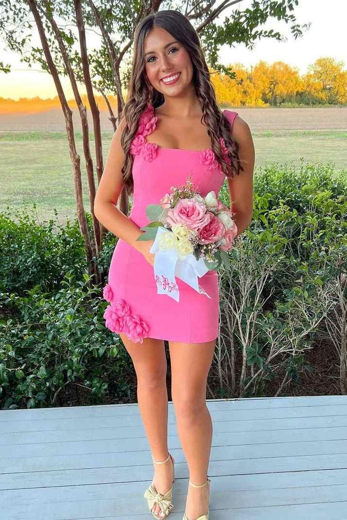 pink square neck bodycon dress Pink Square Neck Ruched Mini Bodycon Dress