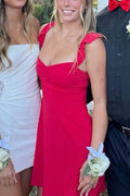 Red A-Line Straps Satin Sleeveless Short Homecoming Dress