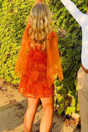 A-Line Straps V-Neck Lace Appliques Sleeveless Short Homecoming Dress