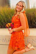 A-Line Straps V-Neck Lace Sleeveless Short Homecoming Dress