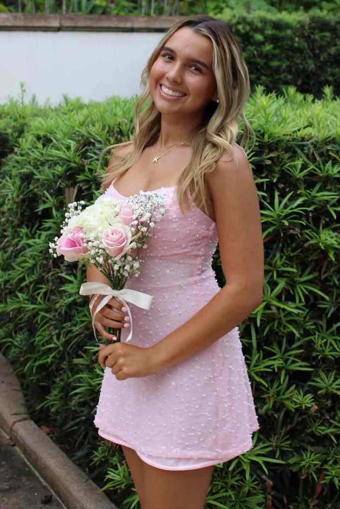 light pink sparkly homecoming dress Hot Pink Light Pink Tight Homecoming Dresses Hot Pink Tulle A-line Sequin Homecoming Dress, MH626