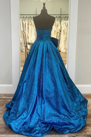 Strapless A-Line Pleated Scoop Sleeveless Long Dress with Bow