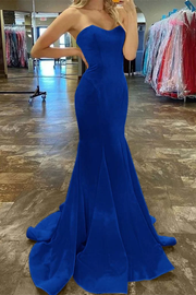 Strapless Pleated Satin Sleeveless Long Formal Prom Dress