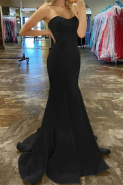 Strapless Pleated Satin Sleeveless Long Formal Prom Dress