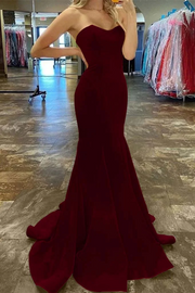 Strapless Pleated Satin Sleeveless Long Formal Prom Dress