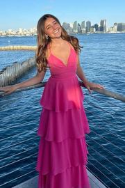 V-Neck Sleeveless Tiered Chiffon Dress