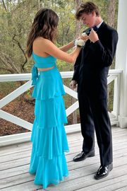 V-Neck Sleeveless Tiered Chiffon Dress