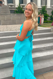 V-Neck Sleeveless Tiered Chiffon Dress