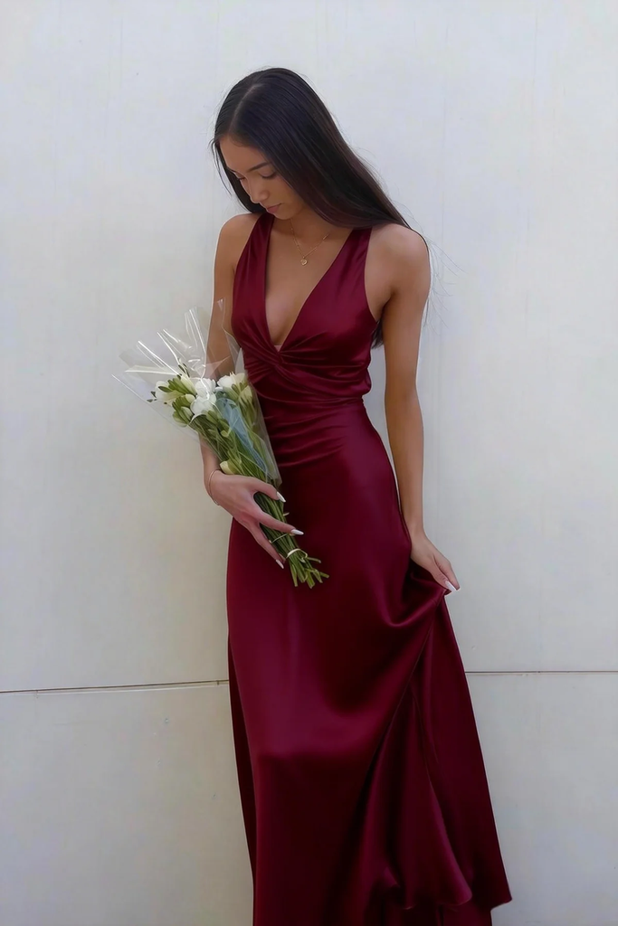Halter V-Neck Pleated Chiffon Sleeveless Fishtail Long Prom Party Dress