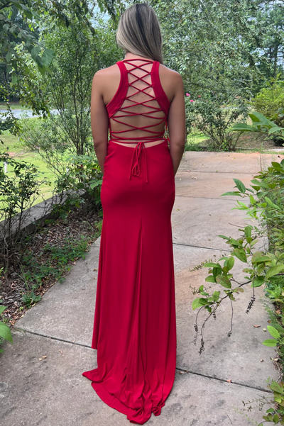 Scoop Neck Pleated Sleeveless Formal Prom Dress