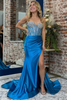 Strapless Plunging Beads Pleated Long Sweep Formal Prom Dress, Slit