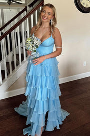 V-Neck Layered Chiffon Sleeveless Long Prom Dress