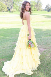 V-Neck Layered Chiffon Sleeveless Long Prom Dress