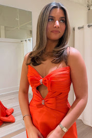 Strapless Bows Sleeveless Pleated Long Prom Dress