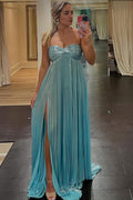 Metallic Strapless Sweetheart Pleated A-Line Long Prom Dress
