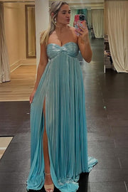 Metallic Strapless Sweetheart Pleated A-Line Long Prom Dress