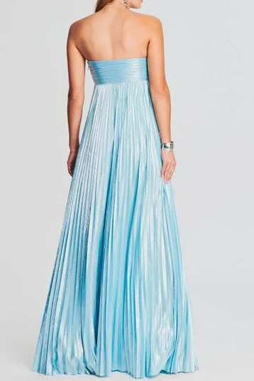 Metallic Strapless Sweetheart Pleated A-Line Long Prom Dress