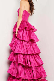 Strapless A-Line Sweetheart Layered Satin Ruched Long Prom Dress