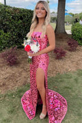 Strapless Mirror-Cut Sequins Mermaid Long Prom Dress, Slit