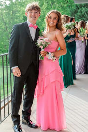 Red Spaghetti Straps Ruffles Sleeveless Lace-Up Long Dress