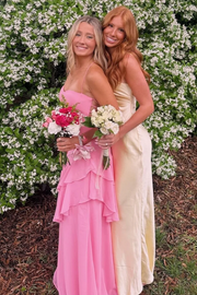 Red Spaghetti Straps Ruffles Sleeveless Lace-Up Long Dress