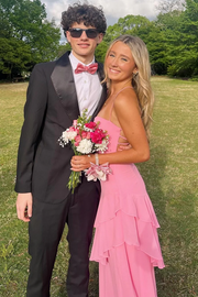 Red Spaghetti Straps Ruffles Sleeveless Lace-Up Long Dress