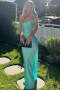 Sheath Off-Shoulder V-Neck Satin Long Formal Party Prom Dress