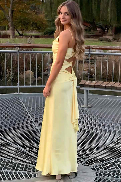V-Neck Pleats Satin Sleeveless Long Party Prom Dress