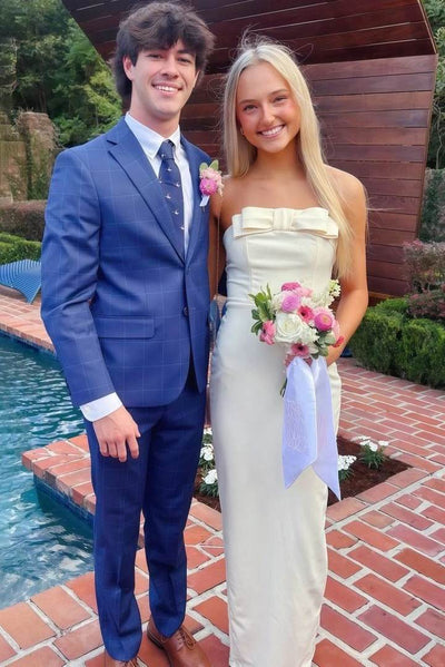 Yellow Strapless Bows Satin Sleeveless Long Prom Party Dress