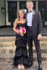 Black Strapless Tiered Tassel Sleeveless Long Prom Formal Dress