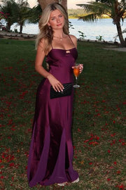 Purple Spaghetti Straps Satin Sleeveless Long Formal Dress