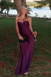 Purple Spaghetti Straps Satin Sleeveless Long Formal Dress