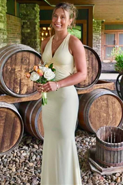 Yellow Halter V-Neck Twist Sleeveless Pleats Backless Long Dress