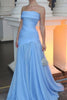 Strapless Sky Blue A-Line Pleats Sleeveless Long Evening Prom Dress