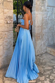 A-Line Pleated Sleeveless Long Formal Prom Dress