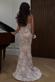 Strapless Sweetheart Lace Appliques Sleeveless Mermaid Long Prom Dress