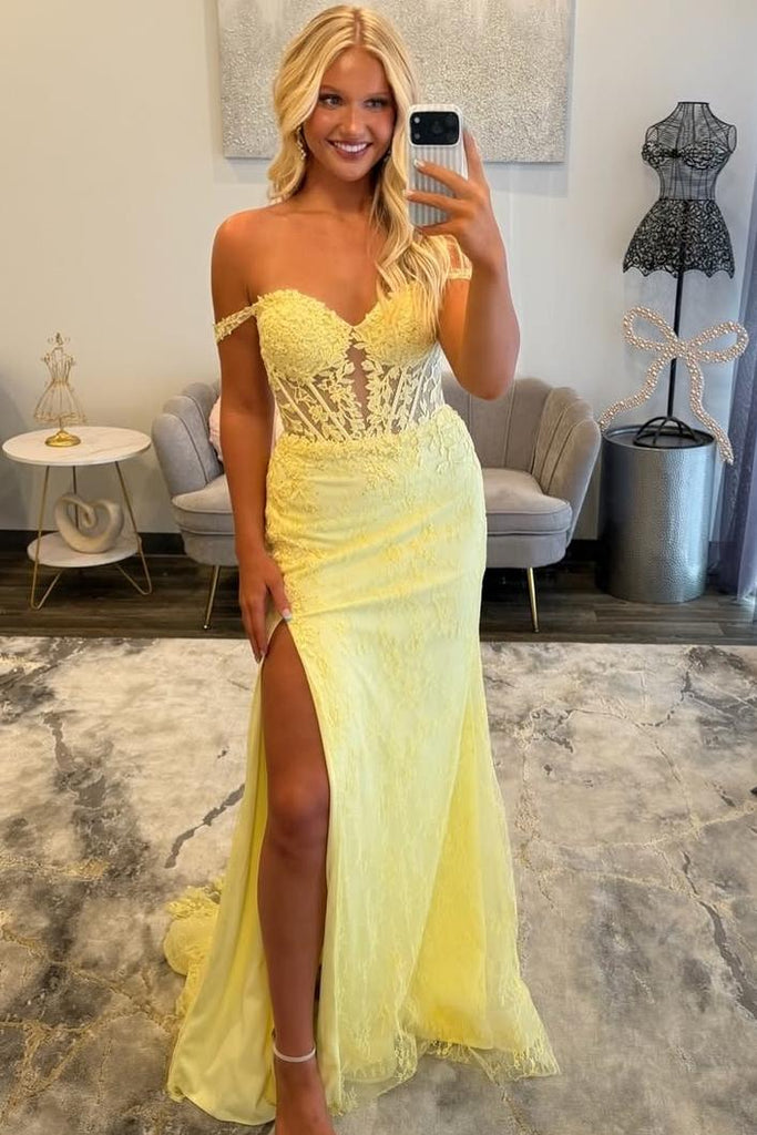 yellow lace off shoulder dress Lace Off Shoulder Maxi Dress in Yellow