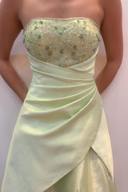 Strapless A-Line Scoop Neck Pleats Empire-Waist Sleeveless Long Prom Dress