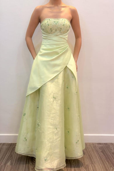 Strapless A-Line Scoop Neck Pleats Empire-Waist Sleeveless Long Prom Dress