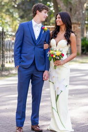 Yellow Strapless Sweetheart Print Sleeveless Sheath Long Prom Dress