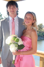 Cute Pink Strapless Pleats Sleeveless Satin Formal Prom Dress with Slit