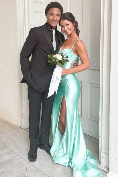 Satin Pleats Sleeveless Mermaid Prom Dress with Slit
